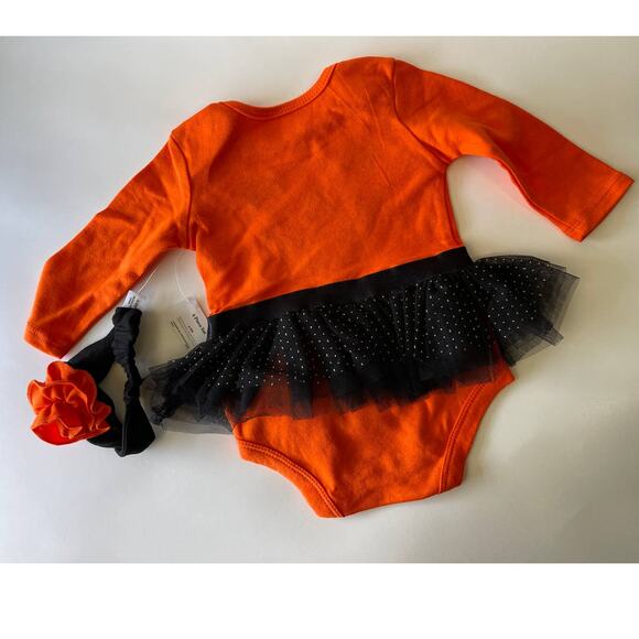 Way To Celebrate Halloween Pumpkin Bodysuit Costume 2 Piece Set 3-6 Months NEW - Picture 3 of 10